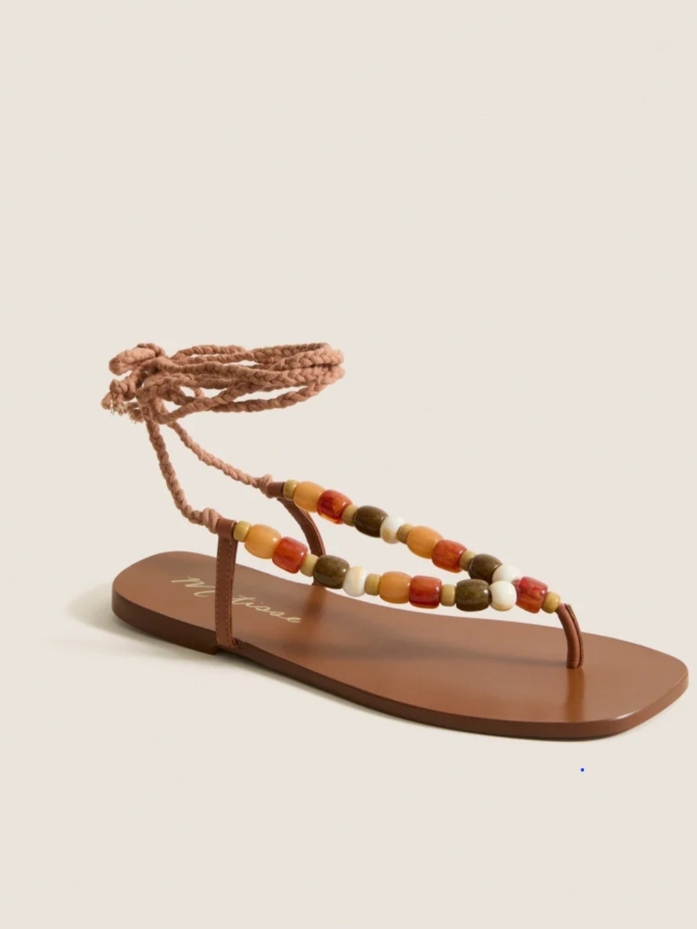 Matisse Brown Beaded Toe-Loop Wrap Sandals